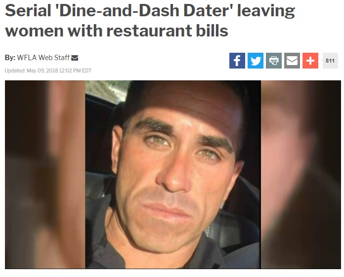 この男の食い逃げの犠牲となったのは“出会い系”の女性たち（画像は『WOWK　2018年5月9日付「Serial ‘Dine-and-Dash Dater’ leaving women with restaurant bills」』のスクリーンショット）