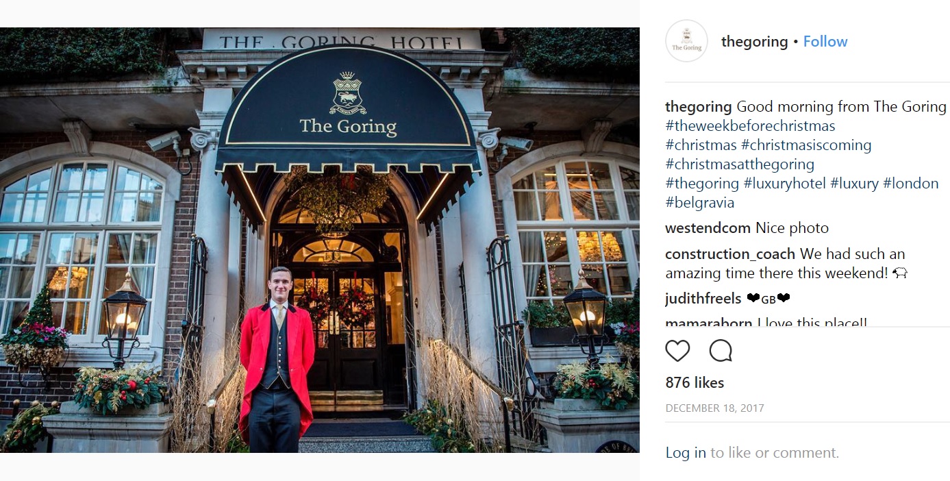 キャサリン妃が挙式前日に宿泊した「Goring Hotel」（画像は『The Goring　2017年12月18日付Instagram「Good morning from The Goring」』のスクリーンショット）