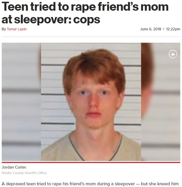 性的暴行容疑で逮捕された18歳少年（画像は『New York Post　2018年6月6日付「Teen tried to rape friend’s mom at sleepover: cops」（Shelby County Sheriff’s Office）』のスクリーンショット）