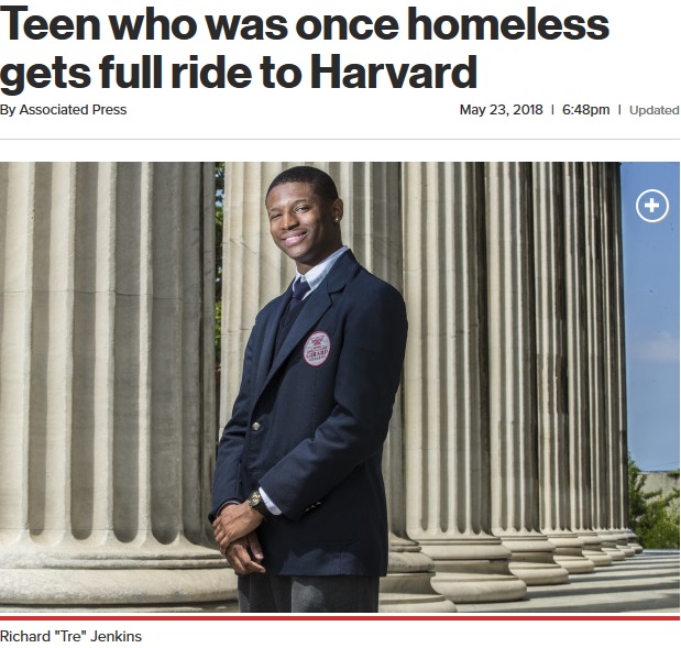 将来の道が開けたジェンキンスさん（画像は『New York Post　2018年5月23日付「Teen who was once homeless gets full ride to Harvard」（AP）』のスクリーンショット）