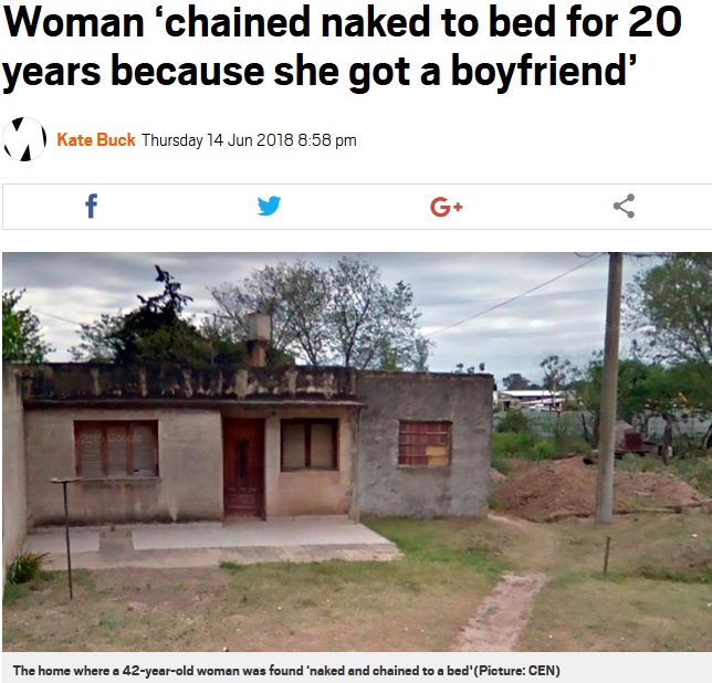 20年にわたり女性が監禁されていた家（画像は『Metro　2018年6月14日付「Woman ‘chained naked to bed for 20 years because she got a boyfriend’」（Picture: CEN）』のスクリーンショット）