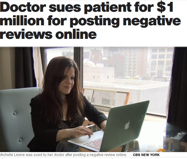 女性患者、婦人科医から名誉棄損で訴えられる（画像は『CBS News　2018年5月30日付「Doctor sues patient for ＄1 million for posting negative reviews online」（CBS NEW YORK）』のスクリーンショット）