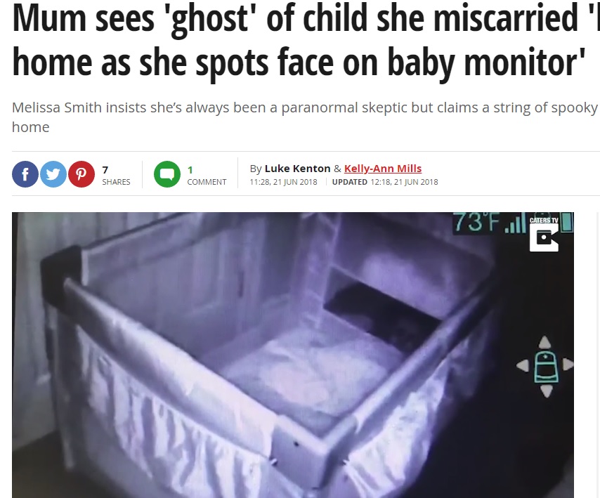 子供部屋でカメラが捉えたのは!?（画像は『Mirror　2018年6月21日付「Mum sees ‘ghost’ of child she miscarried ‘haunting her home as she spots face on baby monitor’」』のスクリーンショット）