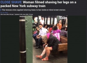 【海外発！Breaking News】米NYの地下鉄駅ホームですね毛を剃る女性＜動画あり＞