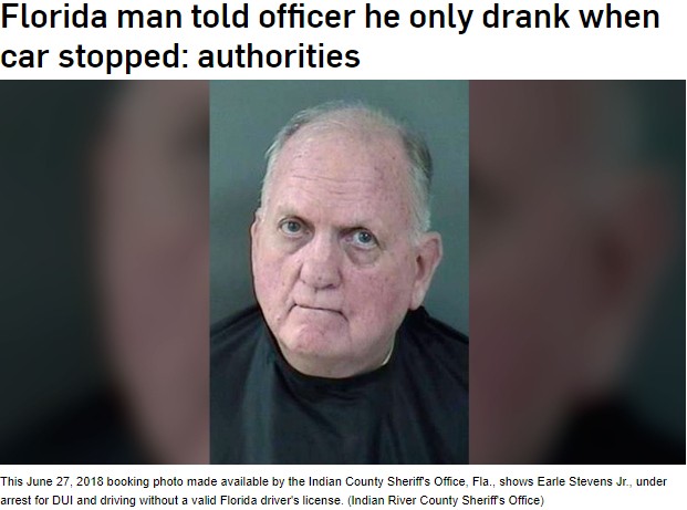 「運転中に酒は飲んでいない」と主張した男（画像は『CTV News　2018年7月12日付「Florida man told officer he only drank when car stopped: authorities」（Indian River County Sheriff’s Office）』のスクリーンショット）
