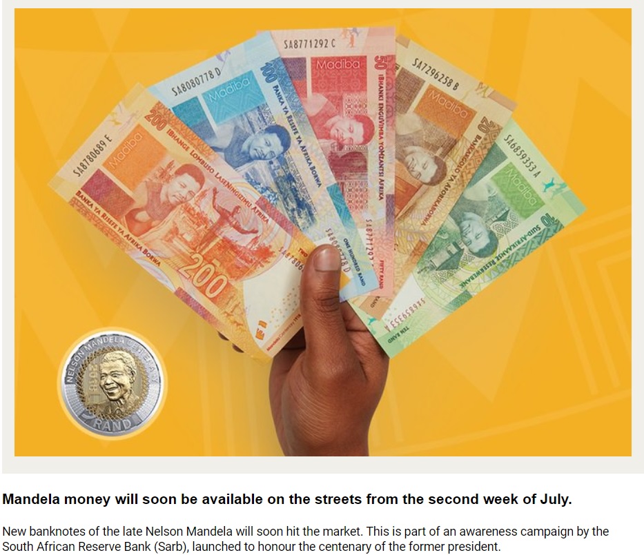 南アフリカで新紙幣が7月13日に流通（画像は『The Citizen　2018年7月5日付「We’re two weeks away from brand new Mandela banknotes」』のスクリーンショット）