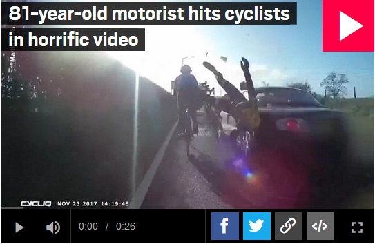 高齢ドライバー、サイクリストを撥ねて逃走（画像は『Metro　2018年7月16日付「81-year-old driver ploughs into cyclists then doesn’t stop in shocking video」』のスクリーンショット）