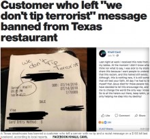 【海外発！Breaking News】「テロリストにチップは払わない」ウェイターの名前で差別した客を入店禁止に（米）