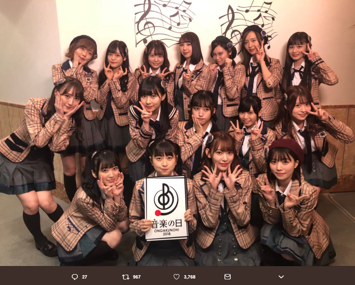 『音楽の日2018』に出演したHKT48（画像は『HKT48　2018年7月14日付Twitter「＃音楽の日 出演させて頂きました！」』のスクリーンショット）