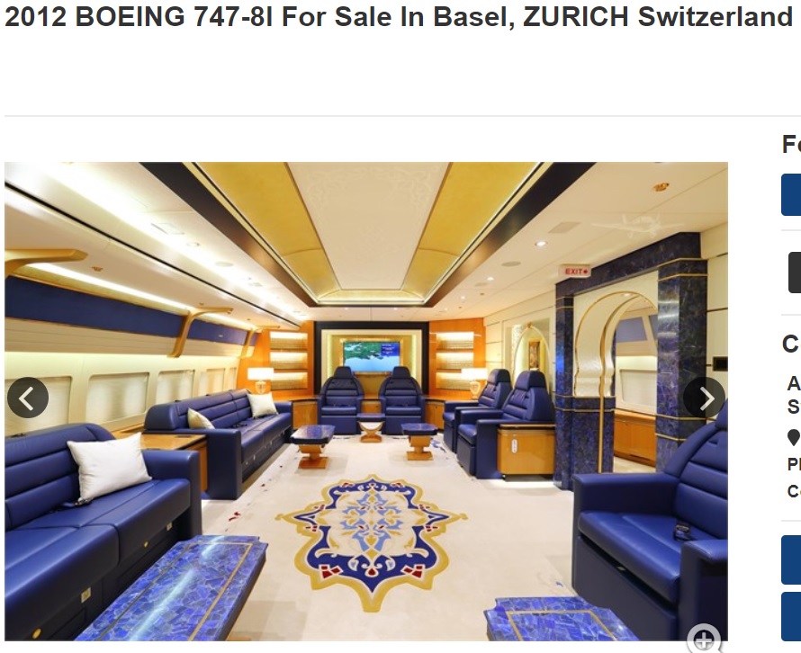改造された機内はまるで億ション？（画像は『Controller.com　2018年8月21日付「2012 BOEING 747-8I For Sale In Basel, ZURICH Switzerland」』のスクリーンショット）