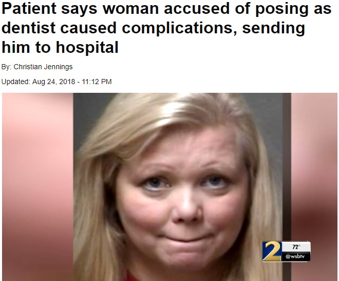 無資格で7年間も治療をしていた女（画像は『WSB-TV　2018年8月24日付「Patient says woman accused of posing as dentist caused complications, sending him to hospital」』のスクリーンショット）