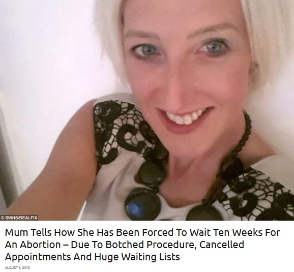 中絶希望の女性をクリニック側が2か月待たせる（画像は『real fix　2018年8月6日付「Mum Tells How She Has Been Forced To Wait Ten Weeks For An Abortion – Due To Botched Procedure, Cancelled Appointments And Huge Waiting Lists」』のスクリーンショット）
