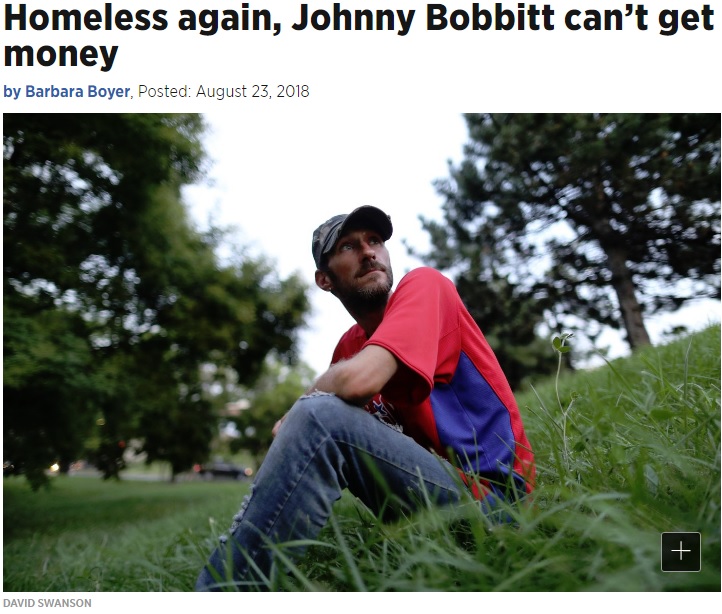 再びホームレスに戻ってしまった男性（画像は『Philadelphia Inquirer　2018年8月23日付「Homeless again, Johnny Bobbitt can’t get his GoFundMe money」（DAVID SWANSON / Staff Photographer）』のスクリーンショット）