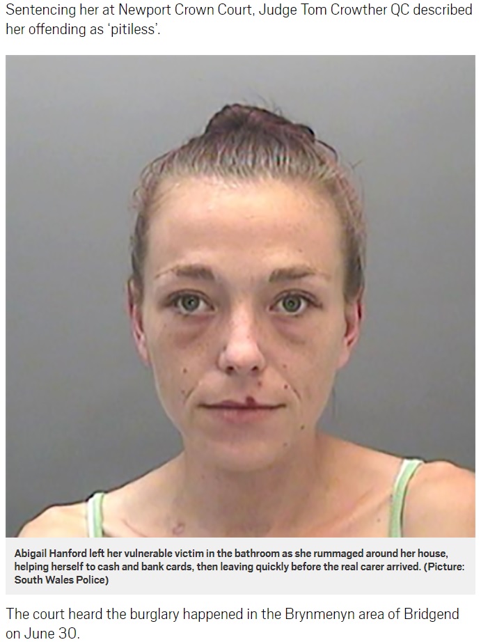 介護者を装い高齢者宅で窃盗を働いた女（画像は『Metro　2018年8月3日付「Woman posed as carer and put pensioner in shower before burgling home」（Picture: South Wales Police）』のスクリーンショット）