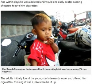 【海外発！Breaking News】1日40本のタバコを吸う2歳児　またもやインドネシアで