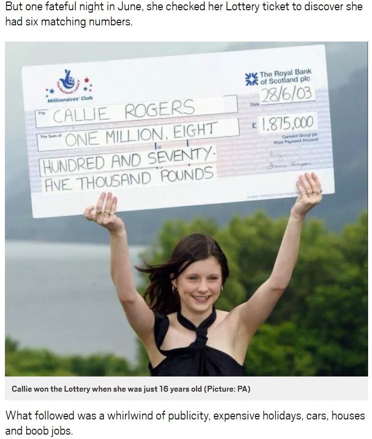 16歳で宝くじに高額当選した女性、浪費を後悔（画像は『Metro　2018年8月18日付「Britain’s youngest Lottery winner regrets not saving her millions for disabled son」（Picture: PA）』のスクリーンショット）