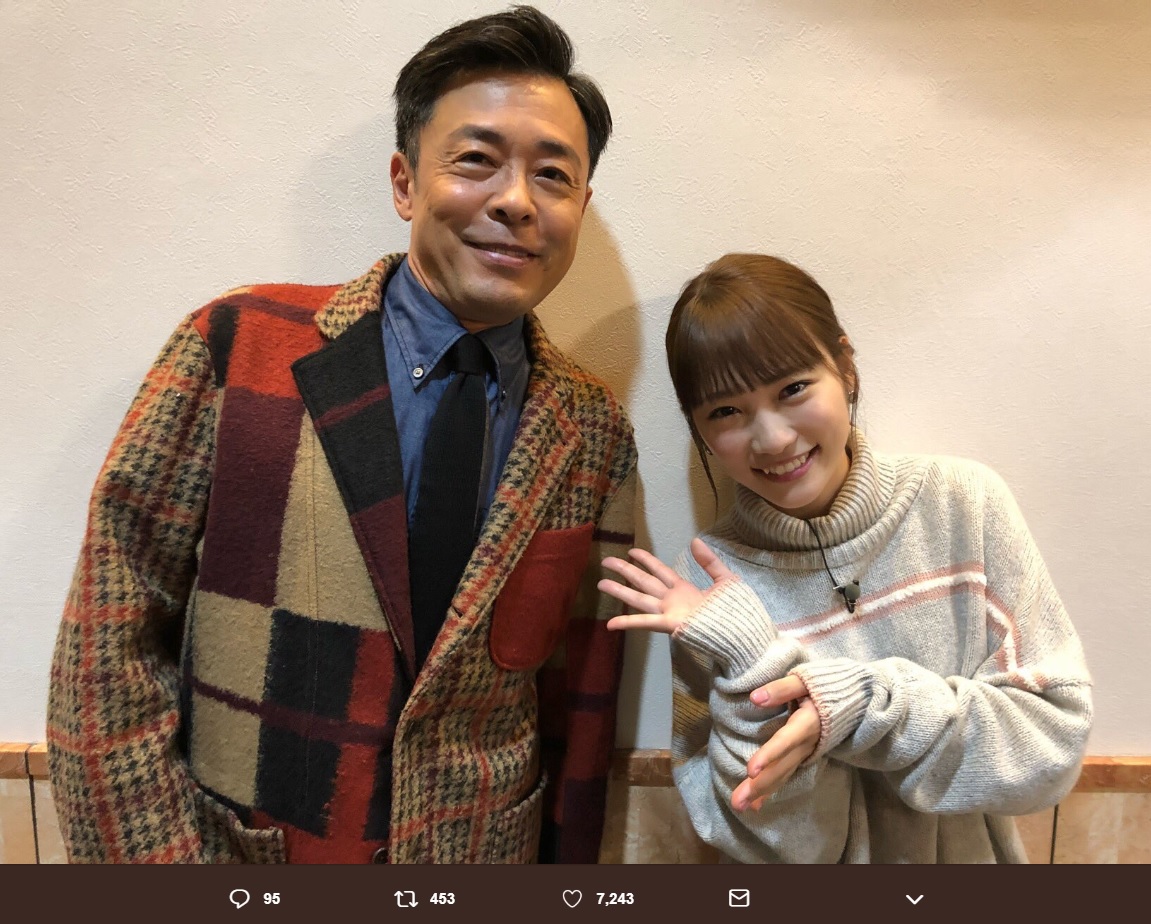光石研と川栄李奈（画像は『川栄李奈　2018年9月28日付Twitter「A-Studio今夜のゲストは！ 光石研さんです」』のスクリーンショット）