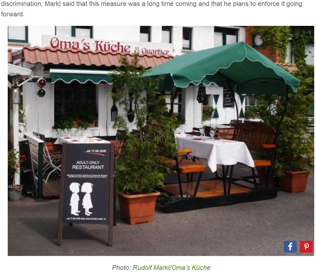 ドイツのあるレストラン、午後5時以降は14歳未満を入店禁止に（画像は『Oddity Central　2018年9月4日付「Restaurant Owner Restricts Entry to Children Under 14 Years of Age」（Photo: Rudolf Markl/Oma’s Küche）』のスクリーンショット）