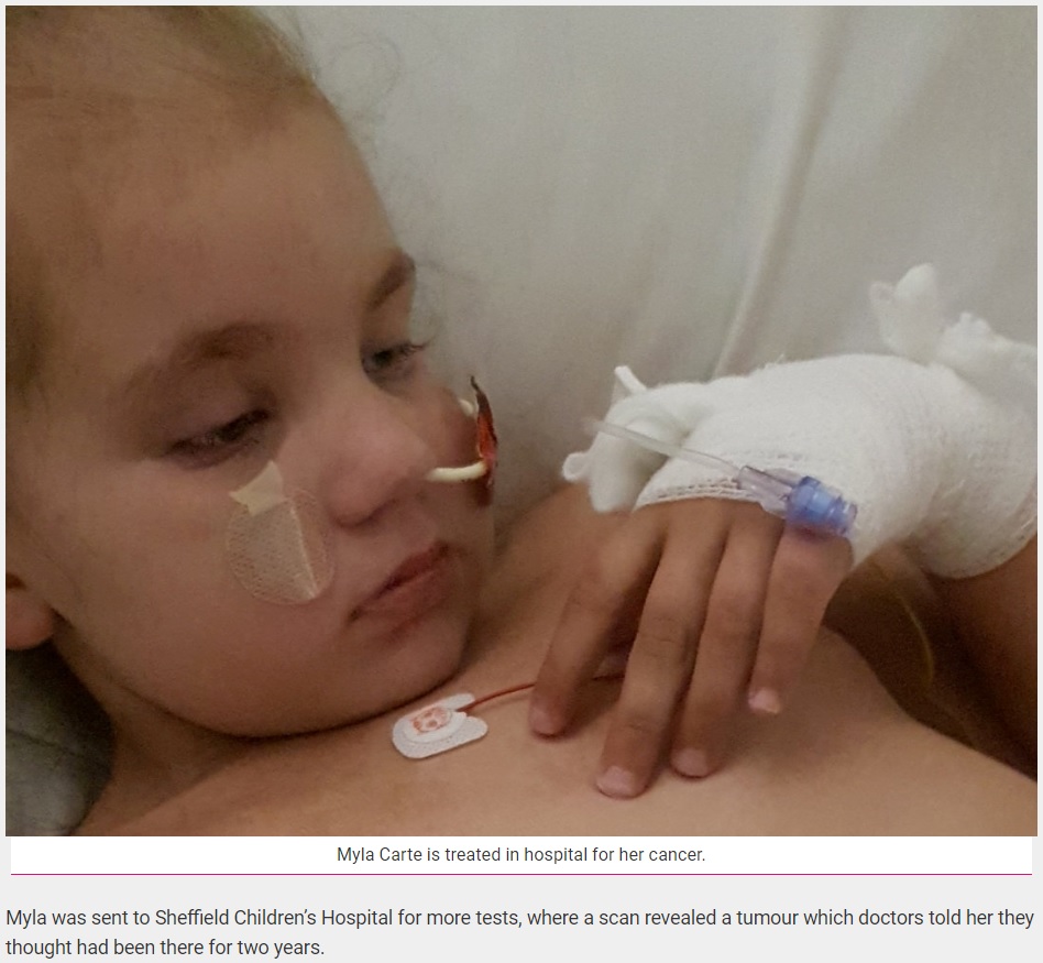 正確な診断が出るまで2年もかかってしまった5歳女児（画像は『real fix　2018年9月24日付「Five-Year-Old Girl Has Been Left Fighting For Her Life After It Took Doctors Two Years To Diagnose Her With CANCER（SWNS/REALFIX）』のスクリーンショット）