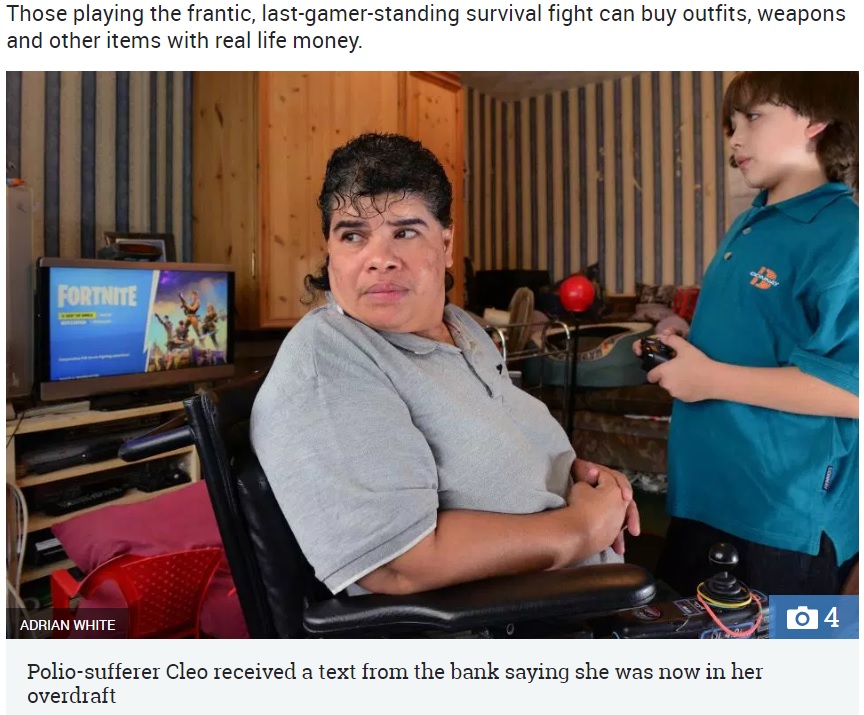 ゲームにハマる10歳少年の母、高額な請求に「お金がない」と嘆き（画像は『The Sun　2018年9月2日付「FORTNITE STRIFE Disabled single mum left with ‘no money’ after son, 10, racks up ￡1,200 bill on Fortnite」（IMAGE: ADRIAN WHITE）』のスクリーンショット）