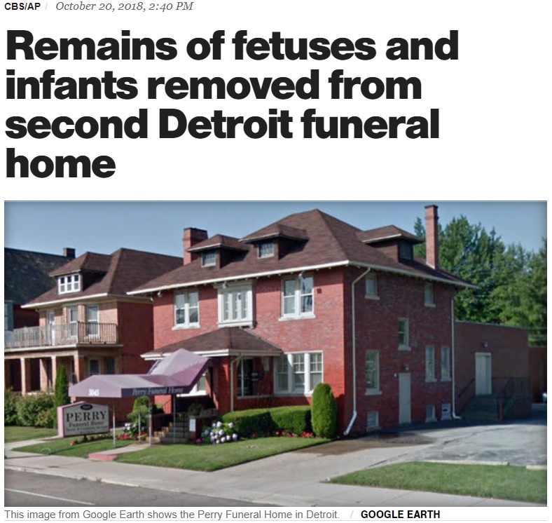 胎児や乳児の遺体63体が見つかった葬儀場（画像は『CBS News　2018年10月20日付「Remains of fetuses and infants removed from second Detroit funeral home」（GOOGLE EARTH）』のスクリーンショット）