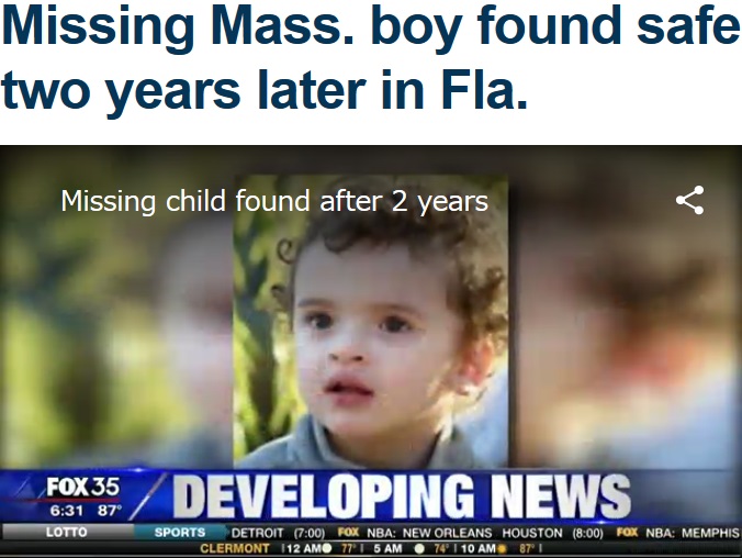 2年前に行方不明になった男児が無事に発見（画像は『Fox 5 NY　2018年10月18日付「Missing Mass. boy found safe two years later in Fla.」』のスクリーンショット）