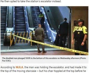 【海外発！Breaking News】エレベーターを避けた車椅子の男性、エスカレーターから30メートル下に転落し死亡（米）