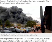 【海外発！Breaking News】マクドナルド、消火活動後の消防署員に無料で飲み物を提供することを拒否（英）