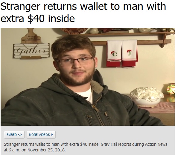 失くした財布が手元に戻った男性、財布の中を見て驚くことに（画像は『ABC7 News　2018年11月25日付「Stranger returns wallet to man with extra ＄40 inside」』のスクリーンショット）