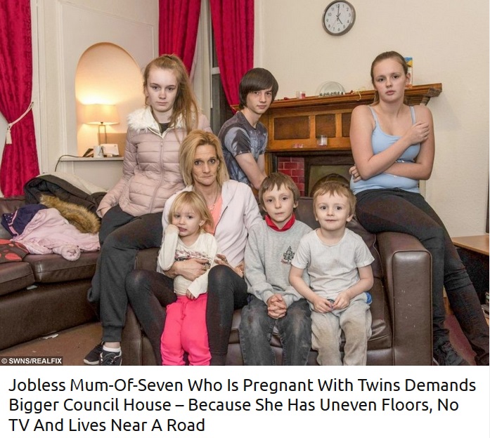7人の子を抱え妊娠中のシングルマザー、窮状を訴えるものの…（画像は『real fix　2018年11月15日付「Jobless Mum-Of-Seven Who Is Pregnant With Twins Demands Bigger Council House – Because She Has Uneven Floors, No TV And Lives Near A Road」』のスクリーンショット）