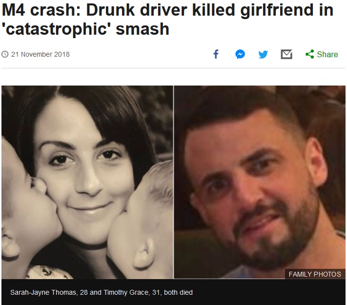 初デートで事故死したカップル（画像は『BBC News　2018年11月21日付「M4 crash: Drunk driver killed girlfriend in ‘catastrophic’ smash」（FAMILY PHOTOS）』のスクリーンショット）