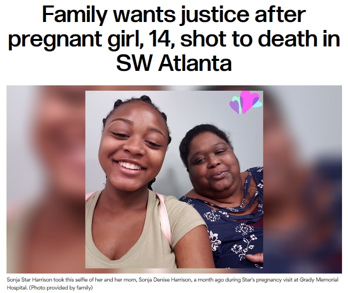 妊娠8か月の14歳（左）が流れ弾で死亡（画像は『AJC.com　2018年11月20日付「Family wants justice after pregnant girl, 14, shot to death in SW Atlanta」（Photo provided by family）』のスクリーンショット）