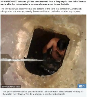 【海外発！Breaking News】汚物まみれのトイレに捨てられた生後20日の女児、救出される（グアテマラ）