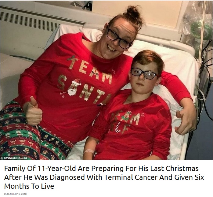 余命半年と宣告された11歳少年に家族らが最高のクリスマスを願う（画像は『real fix　2018年12月13日付「Family Of 11-Year-Old Are Preparing For His Last Christmas After He Was Diagnosed With Terminal Cancer And Given Six Months To Live」』のスクリーンショット）