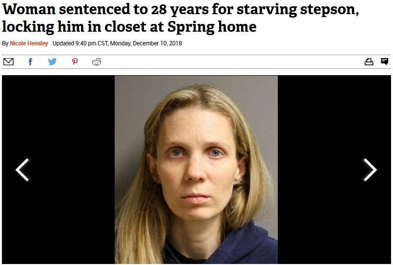 5歳の継子に虐待、餓死寸前まで追い込んだ母親（画像は『Houston Chronicle　2018年12月10日付「Woman sentenced to 28 years for starving stepson, locking him in closet at Spring home」』のスクリーンショット）