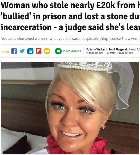 認知症の祖母の預金を使い込んだ孫（画像は『Manchester Evening News　2018年12月28日付「Woman who stole nearly ￡20k from her own GRAN ‘bullied’ in prison and lost a stone during four-week incarceration - a judge said she’s learned her lesson」』のスクリーンショット）