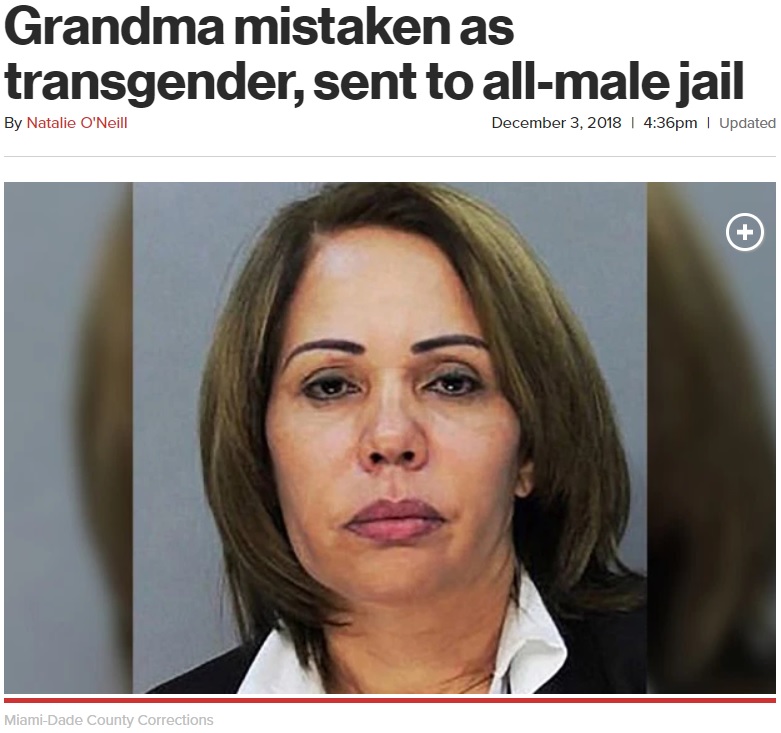 トランスジェンダーに間違われ男性刑務所に拘留された女性（画像は『New York Post　2018年12月3日付「Grandma mistaken as transgender, sent to all-male jail」（Miami-Dade County Corrections）』のスクリーンショット）
