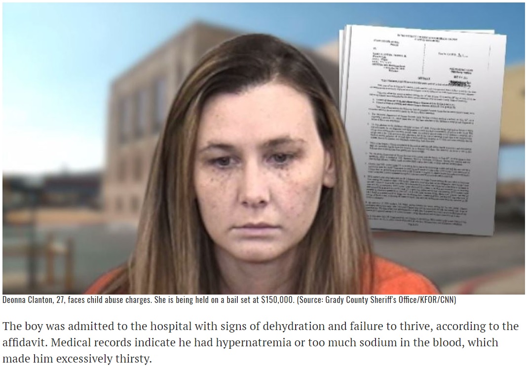3歳息子に水を飲ませず脱水状態にさせた母親（画像は『WBTV　2018年12月13日付「Mother accused of locking up fridge to keep 3-year-old from drinking water」（Source: Grady County Sheriff’s Office/KFOR/CNN）』のスクリーンショット）