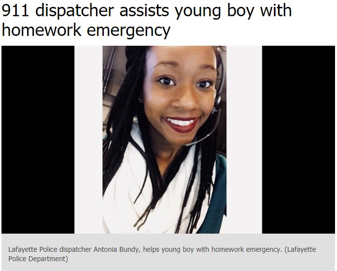 少年の宿題を手助けしたオペレーター（画像は『abc7chicago.com　2019年1月26日付「911 dispatcher assists young boy with homework emergency」（Lafayette Police Department）』のスクリーンショット）