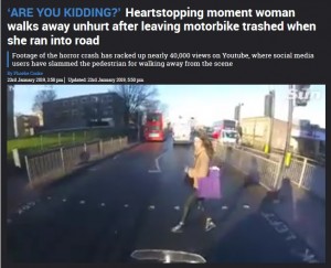 【海外発！Breaking News】赤信号で飛び出しバイクと衝突した女性、謝罪の言葉なく立ち去る（英）＜動画あり＞