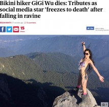 【海外発！Breaking News】“ビキニ登山家”の台湾人女性、渓谷に転落し凍死