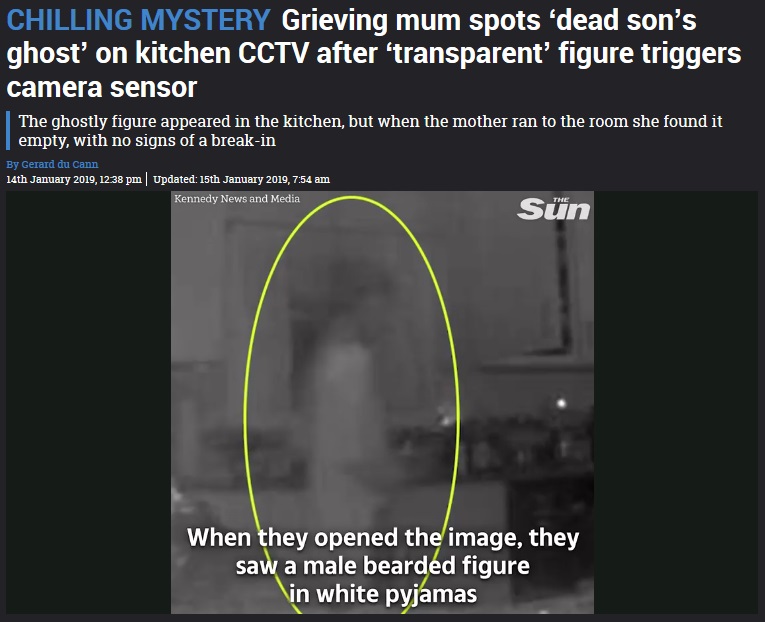 自宅キッチンに亡き息子の霊が…？（画像は『The Sun　2019年1月15日付「CHILLING MYSTERY Grieving mum spots ‘dead son’s ghost’ on kitchen CCTV after ‘transparent’ figure triggers camera sensor」』のスクリーンショット）