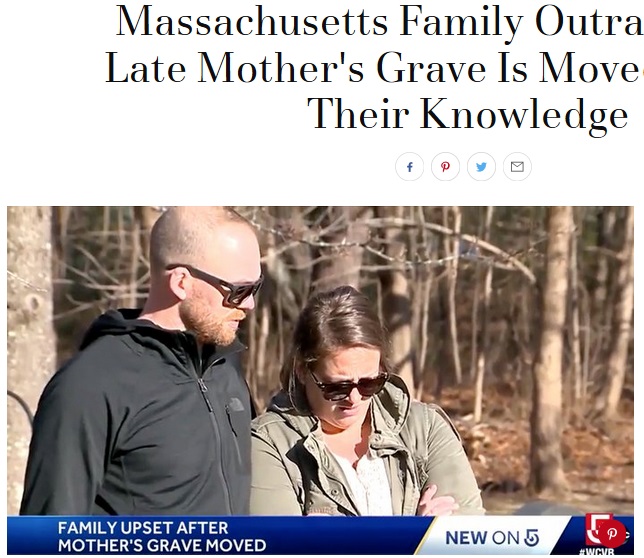 母親の墓が勝手に移動され怒りを露わにする親族（画像は『PEOPLE.com　2019年1月7日付「Massachusetts Family Outraged After Late Mother’s Grave Is Moved Without Their Knowledge」』のスクリーンショット）