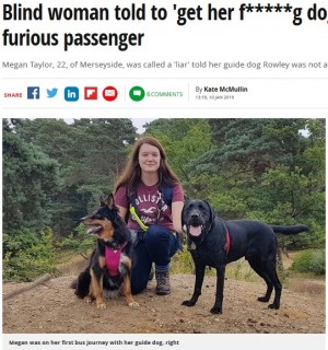【海外発！Breaking News】黒い盲導犬を連れた視覚障害者に、バス女性客「盲導犬はベージュよ、嘘つき！」（英）