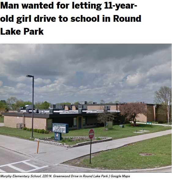 11歳少女が自ら運転し9歳弟を学校へ（画像は『Chicago Sun-Times　2019年1月21日付「Man wanted for letting 11-year-old girl drive to school in Round Lake Park」（Google Maps）』のスクリーンショット）
