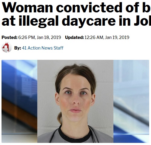 男児を虐待し失明させた無認可保育施設の運営者（画像は『KSHB.com　2019年1月19日付「Woman convicted of battering a child at illegal daycare in Johnson County」』のスクリーンショット）