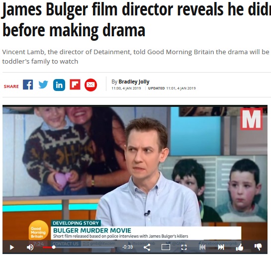 全英を震撼させた児童殺害事件を映画化した監督、被害者遺族に同意を得なかったことを認める（画像は『Mirror　2019年1月4日付「James Bulger film director reveals he didn’t contact family before making drama」』のスクリーンショット）