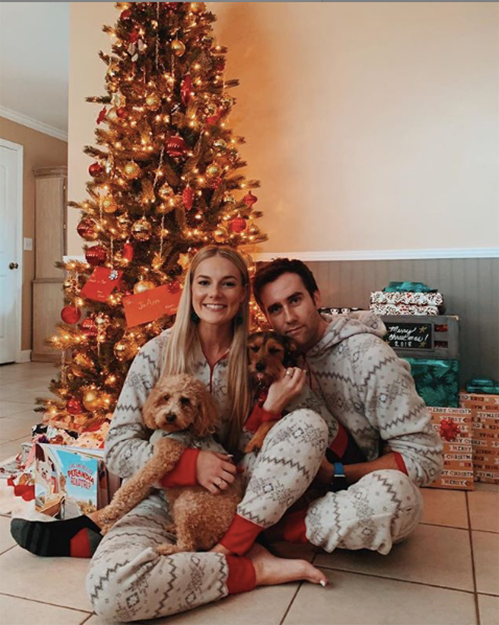 妻や愛犬とクリスマスを過ごしたマシュー・ルイス（画像は『Matthew Lewis　2018年12月25日付Instagram「Only my wife is enjoying this. Happy Xmas. X」』のスクリーンショット）