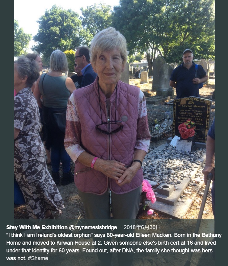 103歳になる母親が生存していることを知った81歳女性（画像は『Stay With Me Exhibition　2018年6月30日付Twitter「“I think I am Ireland's oldest orphan” says 80-year-old Eileen Macken.」』のスクリーンショット）