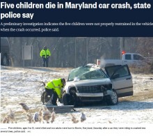 【海外発！Breaking News】7人乗った車が大破　シートベルトをしていなかった子供5人の命が失われる（米）